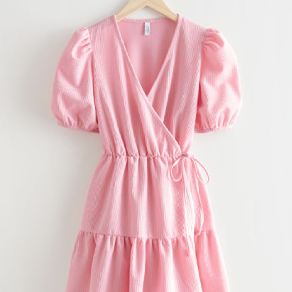&Other Stories Puff Sleeve Mini Wrap Dress